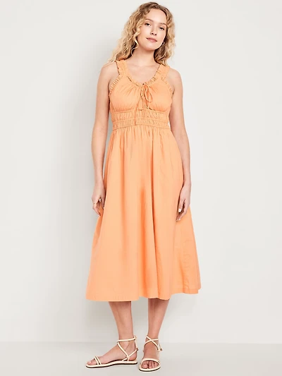 Waist-Defined Ruffled Midi Dress
