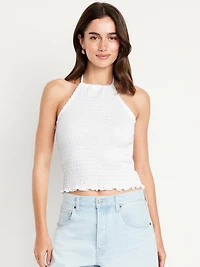 Sleeveless Smocked Crop Top