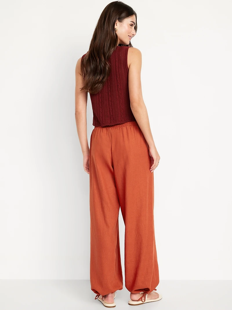 Mid-Rise Linen-Blend Harem Pants