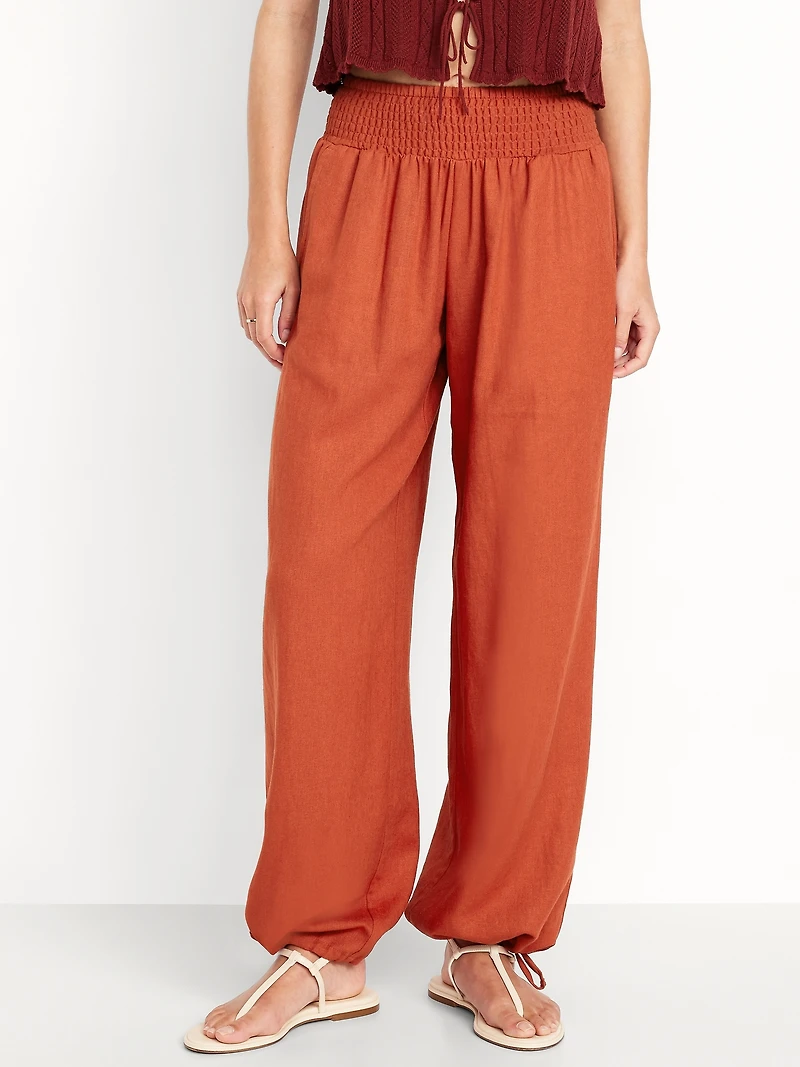 Mid-Rise Linen-Blend Harem Pants
