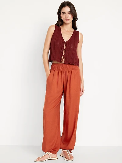 Mid-Rise Linen-Blend Harem Pants