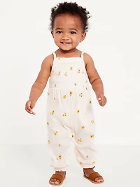 Printed Sleeveless Smocked Jumpsuit for Baby