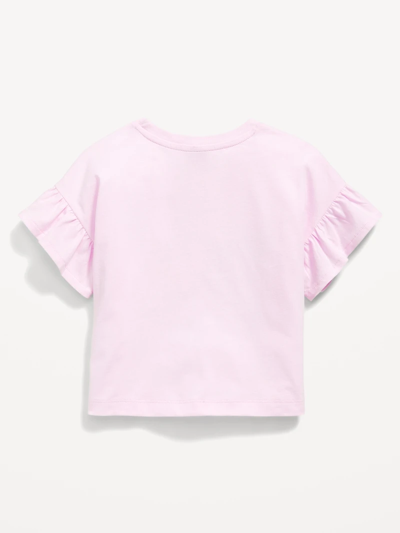 Ruffle-Sleeve Licensed Graphic T-Shirt for Toddler Girls