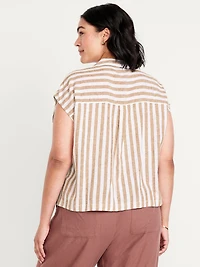 Linen-Blend Cropped Popover Shirt