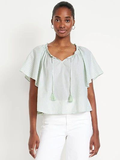 Flutter-Sleeve Tassel-Tie Top