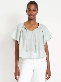 Flutter-Sleeve Tassel-Tie Top