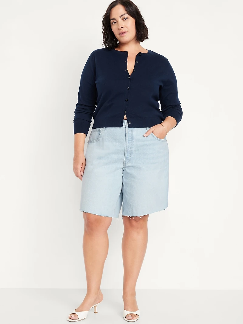 Mid-Rise Baggy Cut-Off Jean Bermuda Shorts -- 9-inch inseam