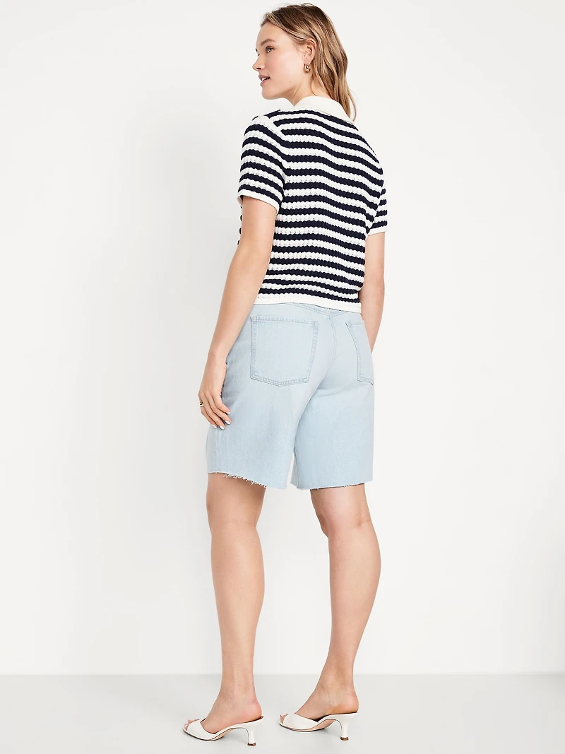 Mid-Rise Baggy Cut-Off Jean Bermuda Shorts -- 9-inch inseam