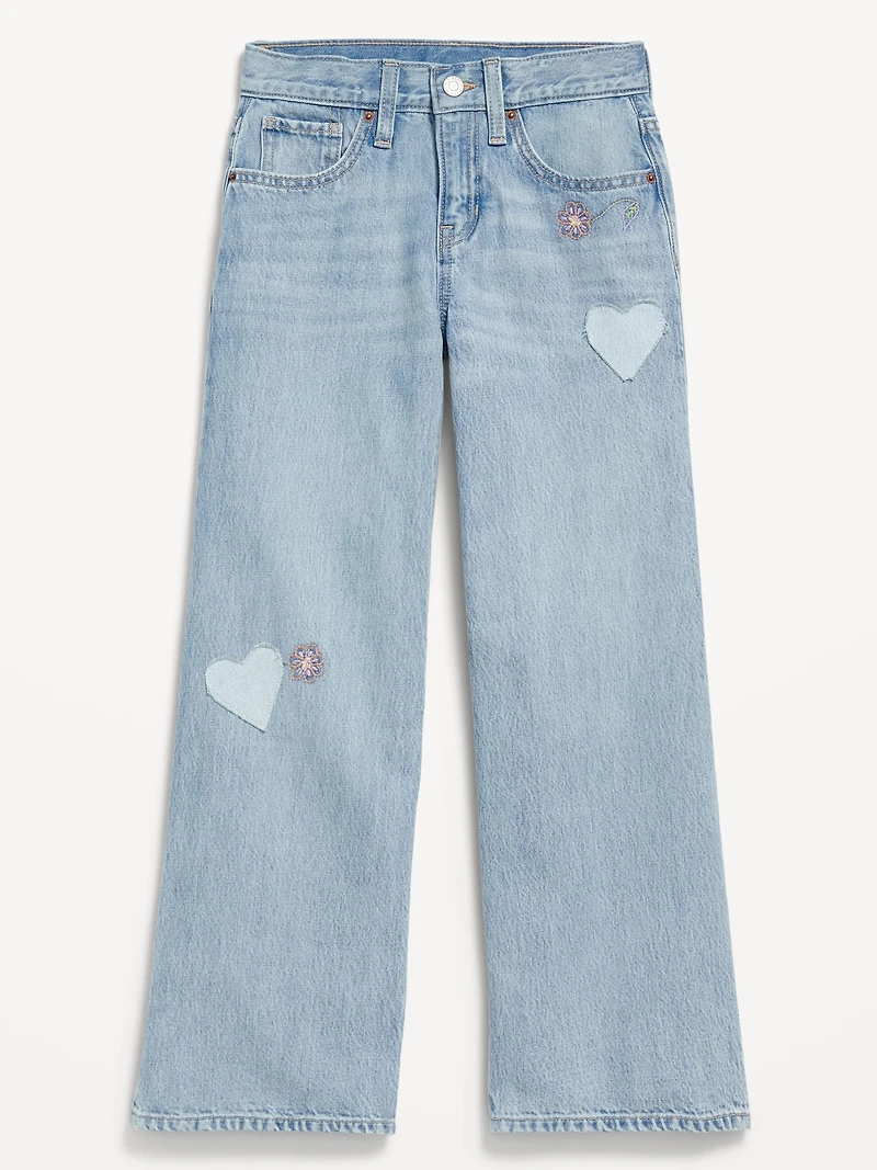 Super Baggy Wide-Leg Embroidered Jeans for Girls