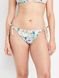 Mid-Rise Textured String Bikini Swim Bottoms