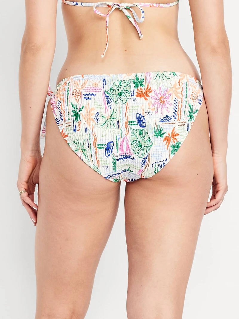Mid-Rise Textured String Bikini Swim Bottoms