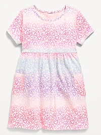 Short-Sleeve Ribbed Fit and Flare Pocket Dress for Toddler Girls