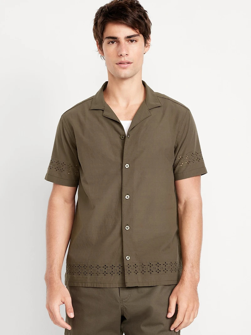 Short-Sleeve Eyelet Camp Shirt