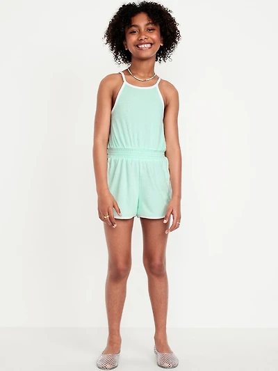 Waist-Defined Terry Romper for Girls