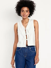 Linen-Blend Tie-Front Vest