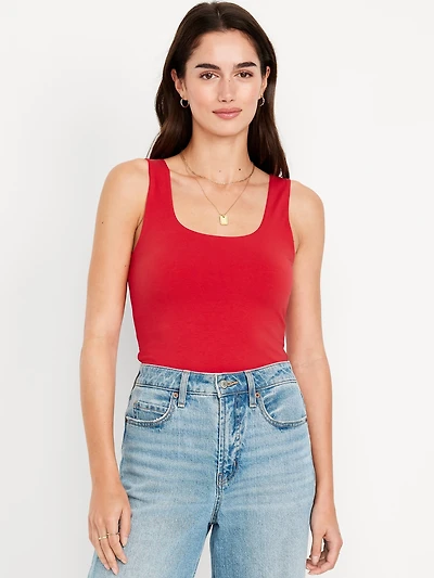 Fitted Double-Layer Scoop-Neck Tank Top
