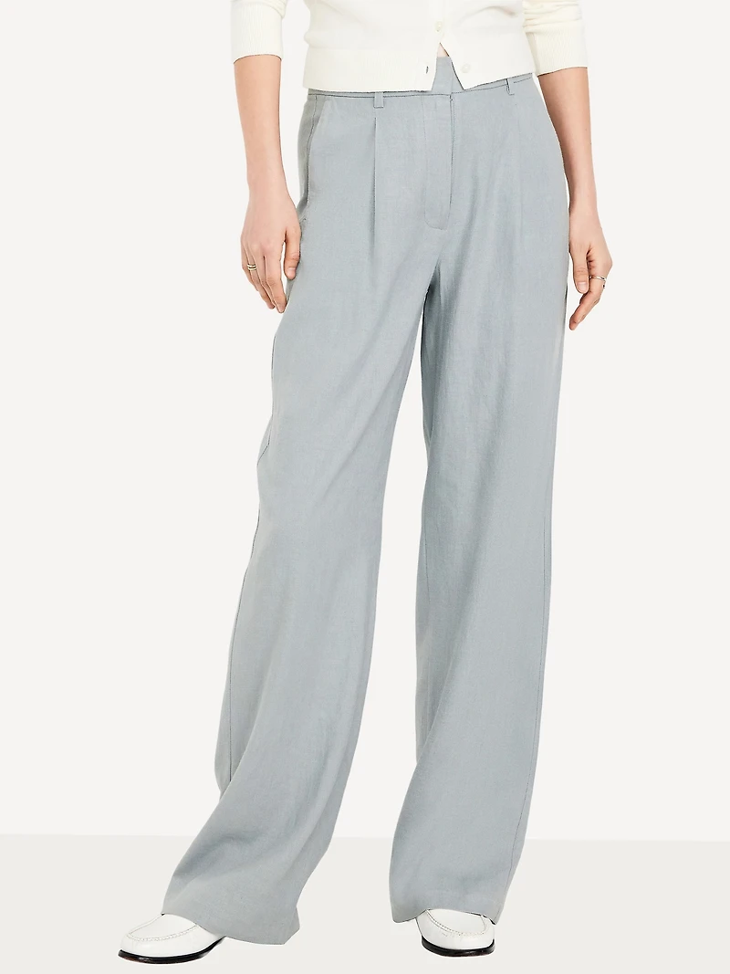Extra High-Waisted Linen-Blend Taylor Wide-Leg Trouser Pants