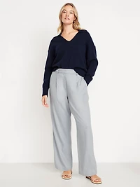 Extra High-Waisted Linen-Blend Taylor Wide-Leg Trouser Pants