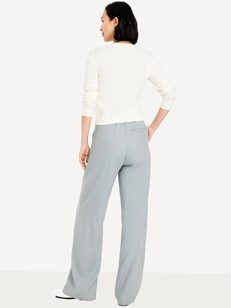 Extra High-Waisted Linen-Blend Taylor Wide-Leg Trouser Pants