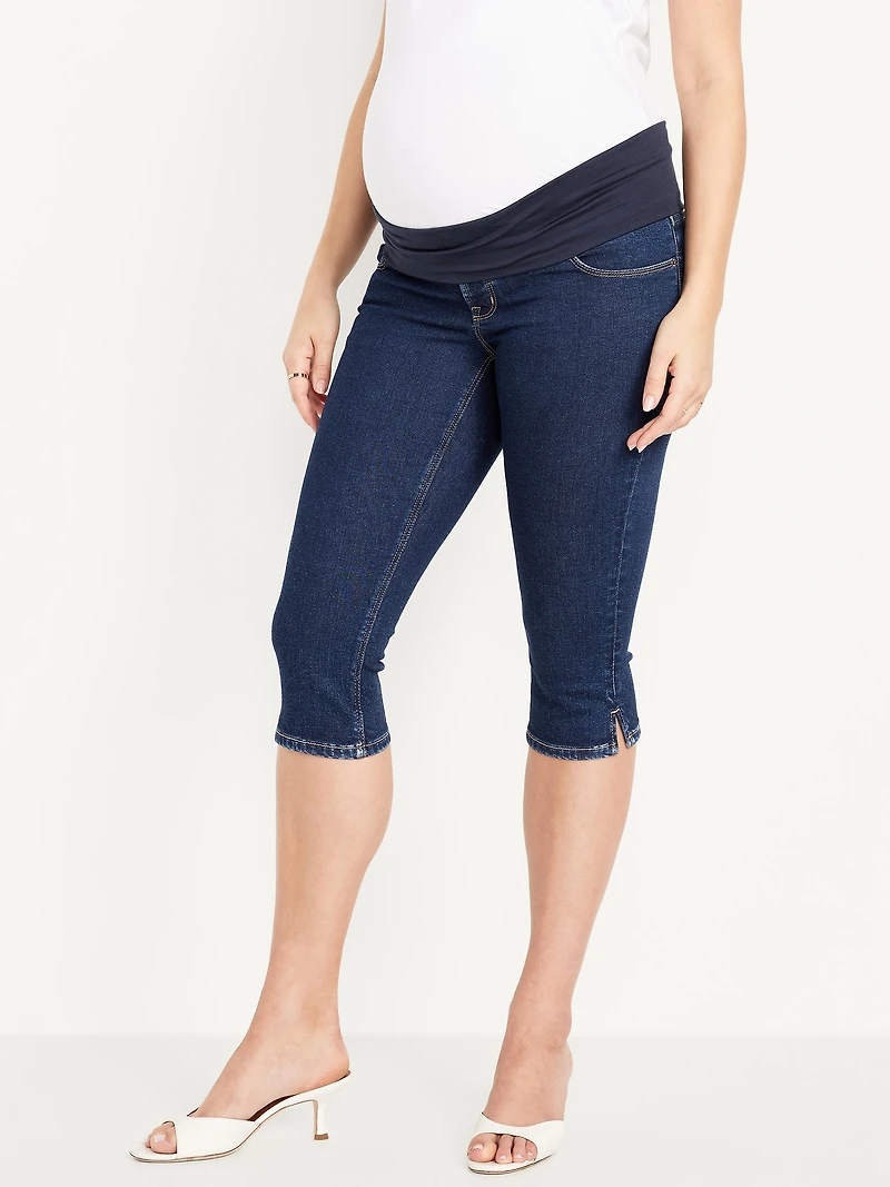 Maternity Rollover-Panel Slim Capri Jeans