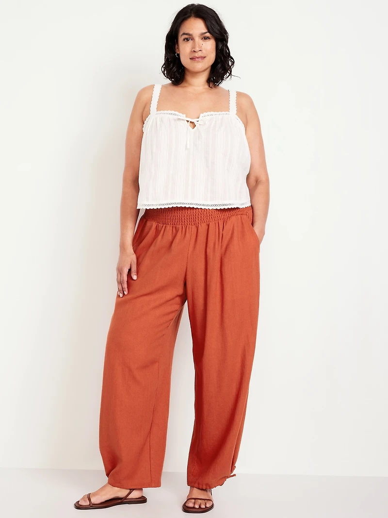 Mid-Rise Linen-Blend Harem Pants