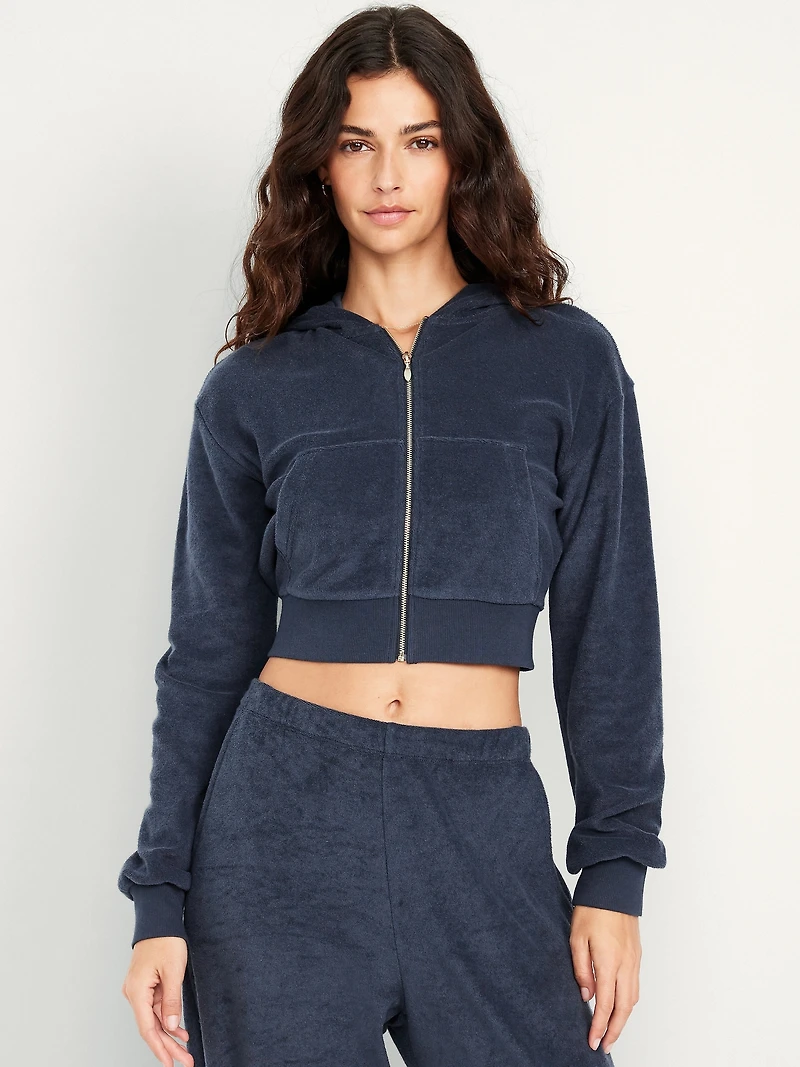 Cropped Terry Zip Hoodie
