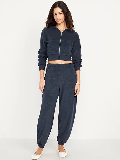 High-Waisted Towel Terry Barrel Ankle Pants