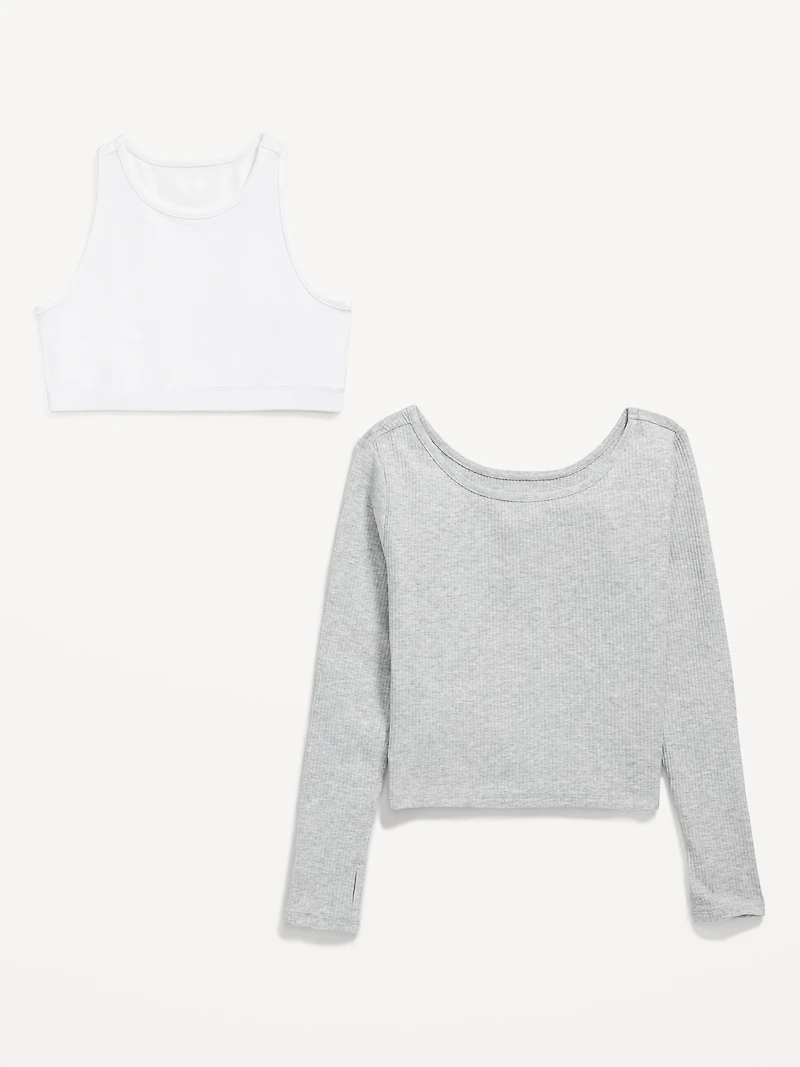 2-In-1 Ribbed Performance Top for Girls