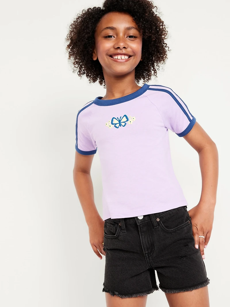 High-Waisted Embroidered Frayed-Hem Jean Shorts for Girls