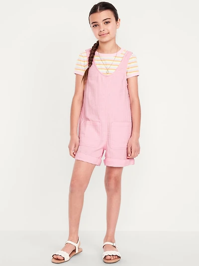 Sleeveless Double-Weave Pocket Romper for Girls