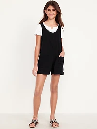 Sleeveless Double-Weave Pocket Romper for Girls