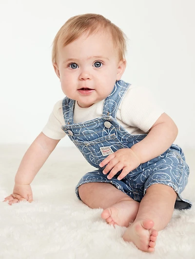 Loose Printed Jean Shortalls for Baby