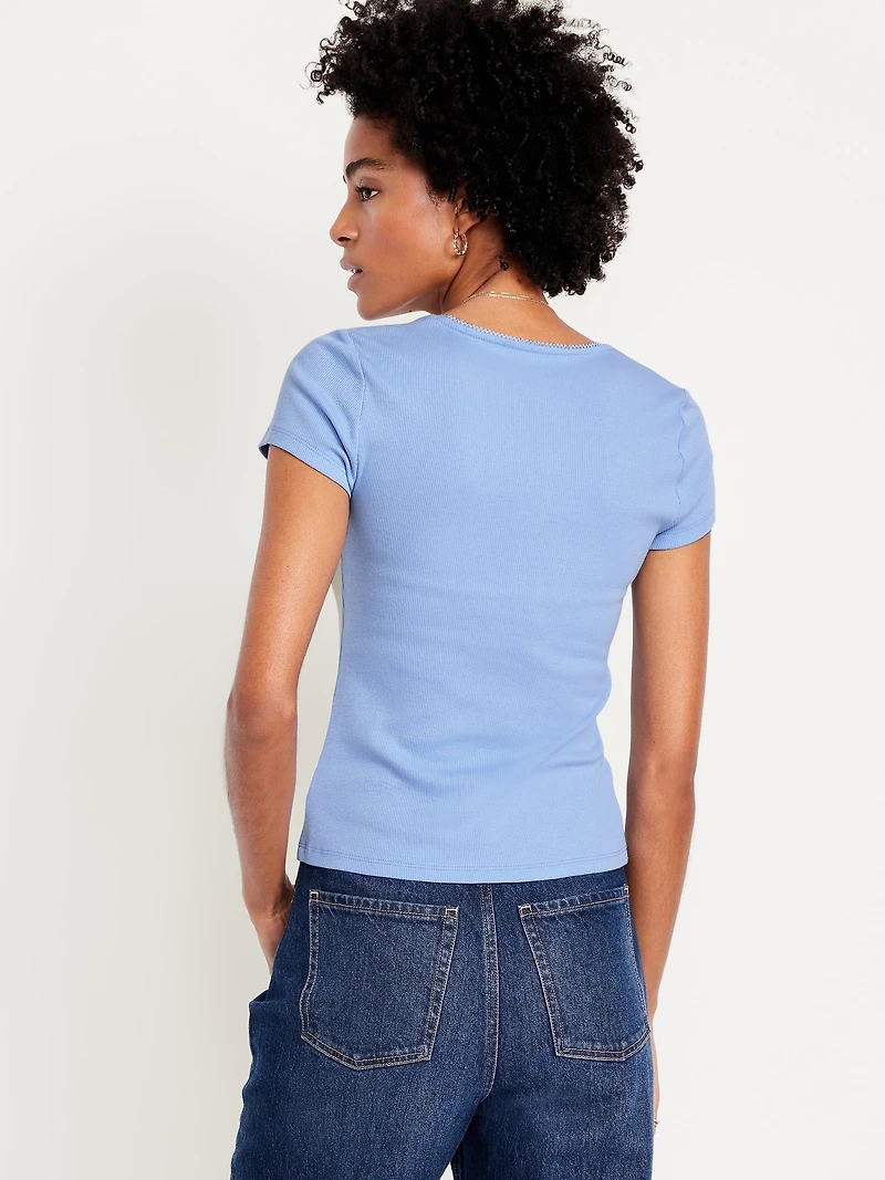 Square-Neck Ribbed T-Shirt