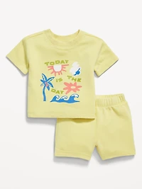 French-Terry Graphic Top and Shorts Set for Baby