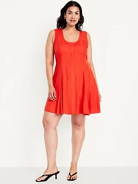 Fit & Flare Crepe Button-Front Mini Dress
