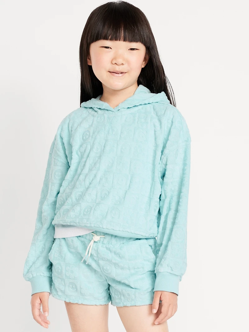 Loose Textured Terry Pullover Hoodie for Girls