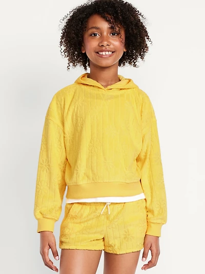 Loose Textured Terry Pullover Hoodie for Girls
