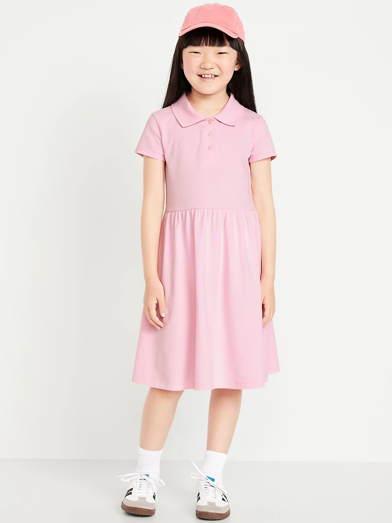 School Uniform Fit and Flare Pique Polo Dress for Girls