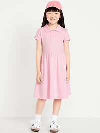 School Uniform Fit and Flare Pique Polo Dress for Girls