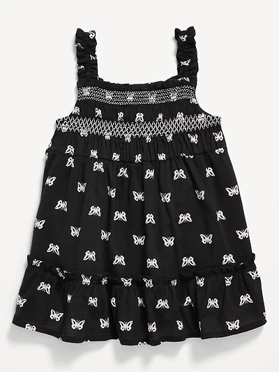 Printed Sleeveless Ruffle-Trim Smocked Dress for Baby