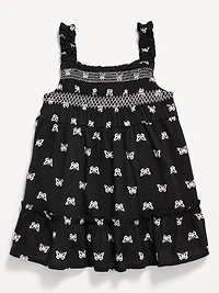 Printed Sleeveless Ruffle-Trim Smocked Dress for Baby