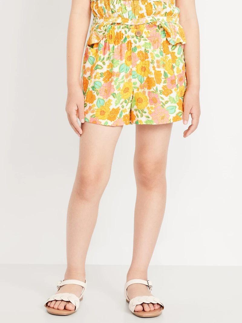 Printed Double-Weave Pull-On Utility Shorts for Girls