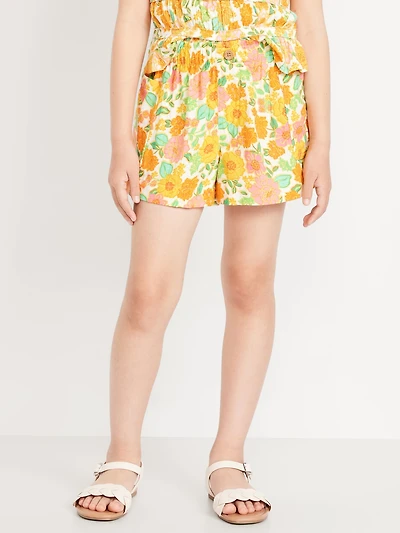 Printed Double-Weave Pull-On Utility Shorts for Girls
