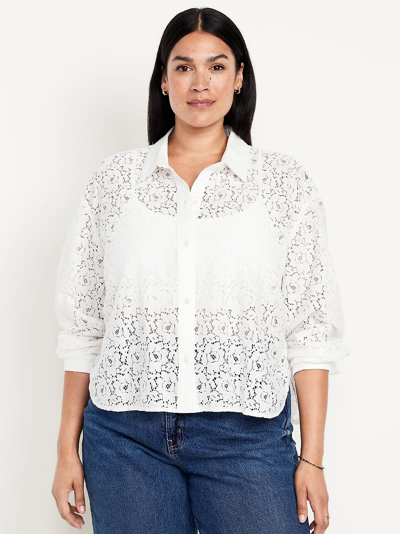 Cropped Lace Button-Down Shirt