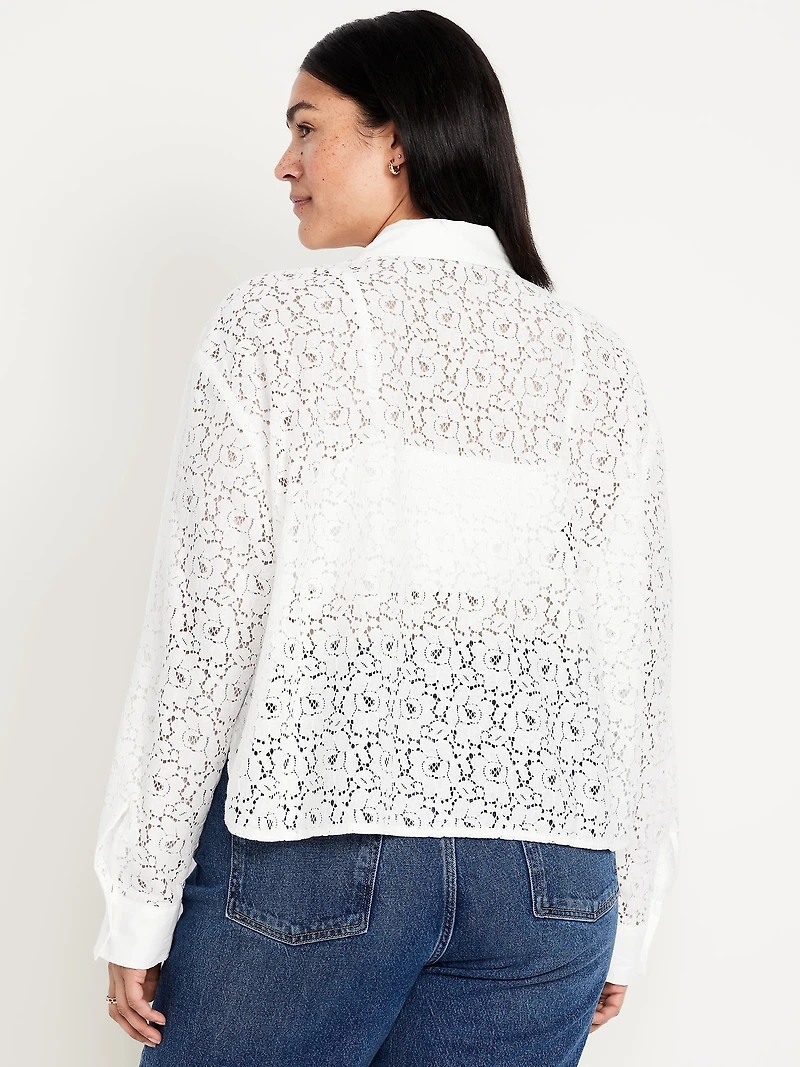 Cropped Lace Button-Down Shirt