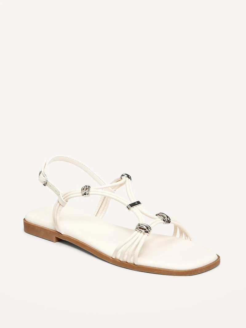 Faux-Leather Strappy Hardware Sandals