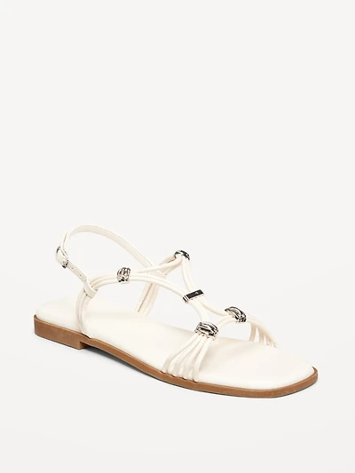 Faux-Leather Strappy Hardware Sandals