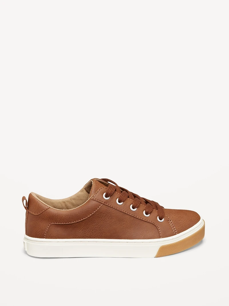 Faux-Leather Gender-Neutral Lace-Up Sneakers for Kids
