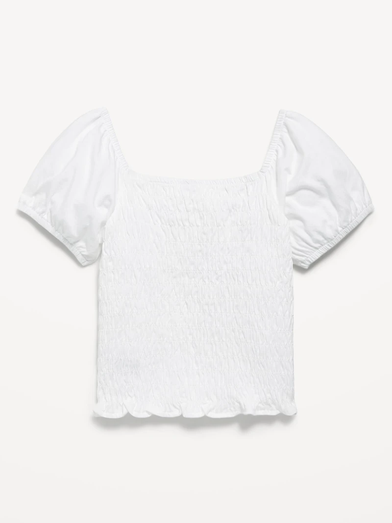 Short Puff-Sleeve Smocked Top for Girls