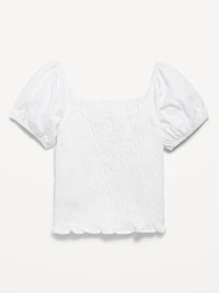 Short Puff-Sleeve Smocked Top for Girls